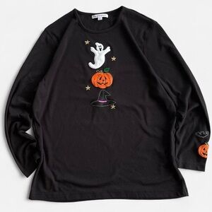 Mercer Street Studio Embroidered Halloween Ghost Pumpkin Witch Long Sleeve Shirt